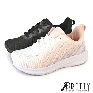 女運動鞋 休閒鞋 健走鞋 厚底 彈力 輕量 吸震 透氣網布【PRETTY】N-22310