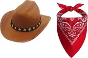 Pet Cowboy Hat for Dogs Mini Cowboy Hat with Star Decoration Dog Costume Accessory Western Cowboy Hat and Bandana Set for Small Dogs and Cats Perfect for Parties Festivals and Everyday Wear（Brown）
