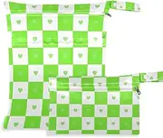Amooorous Buffalo Plaid Check Heart Green waterproof gym clothes bag 2 Pack wet bag for swimsuit with handles for travel, gym