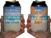 Custom Wedding Can Cooler I Flew All The Way” Beach Wedding (Design 2)