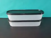 2 x Tupperware Modular Mates 3.5 Cup Super Ovals # 1 Containers Set Black Seals
