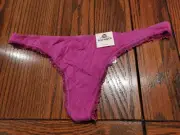 NWT B TEMPT'D by WACOAL THONG PANTIES cotton/modal w LACE 976256 552 PURPLE L
