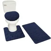 3 Bathroom Mat Set Pebble Pattern Foam Bath Rug Washable Bath Mats for Bathroom Floor