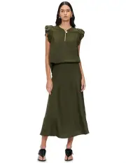 [Veronika Maine] Viscose Linen Full Skirt in Green