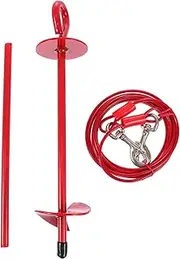 1 Set 360 Dog Stake Puppy Swivel Dog Tie Out Stake Rotating Dog Leash Holder Wire Rope Stake for Tie Out Stake Leash Steel Stake Dog Fixing Rope Dog Cable Fixing Stake Red Kisangel