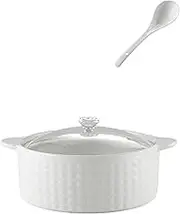 GFHVDC Round Soup Crock With Lid,Ceramic Serving White Soup Bowl With Large Loop Handle,baking dishes White Ceramic Serving Tureen with Handle,Microwave and Dishwasher Safe