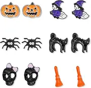 [E-AOCJMH] Halloween Christmas Theme Earrings Set Halloween Stud Set Spider Ghost Bat Web Pumpkin Skull Drop Earring Holiday Jewelry Gifts