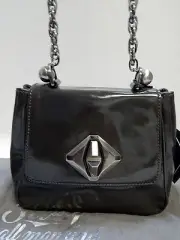 New Seven For All Mankind $295rt Deep Gray Patent Leather Chain Crossbody Bag