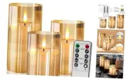 Glass Flameless Candles Flickering with Remote, Timer, Battery Operated Gold