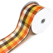 ESC05 Field Plaid Wired Edge Fall Ribbon, Multi-Color, 2-1/2-inch, 10-yard