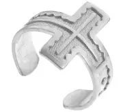 925 Sterling Silver Cross Toe Ring - Adjustable - Knuckle, Thumb Ring