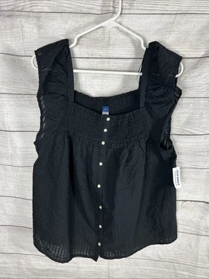 Old Navy Womens XL Smocked Seersucker Blouse Milkmaid Peasant Boho Cottagecore
