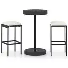 Poly Rattan Patio Bar Table And Stool Set 3 Pcs Garden Lounge Furniture Black