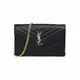 [二手] Yves Saint Laurent Monogram In Grain De Poudre Embossed Leather Chain Wallet for Women in Black/Gold (377828-BOW01-1000)