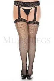 Sexy Women Black Lingerie Plus Size Lace Top Fishnet Garterbelt Stockings