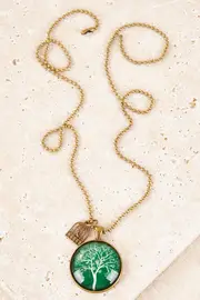 Tree With Birdcage Charm Necklace--NES-PGTREE
