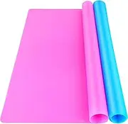 LEOBRO Silicone Mat, 2 Pack 15.7 x 11.7 Large Silicone Sheet for Crafts Jewelry Casting Resin Molds Mat, Nonstick Silicone Craft Mats for Epoxy Resin, Paint, Clay, Blue & Rose Red
