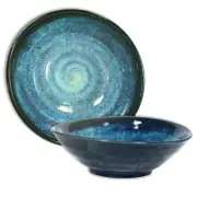 Japanese 7"D Porcelain Blue Ramen Noodle Soup Donburi Rice Bowl Made in Japan