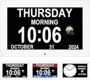 Memwake 10.1 inches Large Digital Clock，3 Display Modes, Wall Clock with time and Date, Dementia Clock That Provides Digital Alarms and Digital Calendar for Seniors and Alzheimer's Patients.(White)