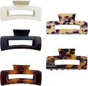 5 Pieces Hair Claw Clips, BetterJonny Women Girls Acrylic Rectangular Hair Clips Non-slip Tortoise Barrettes Leopard Print Hair Clips