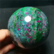 Rare 618G Natural Blue Apatite And Ruby Symbiotic Crystal Ball Healing WD1243