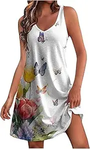 [Generic] Womens Sleeveless Tops Casual Round Neck Leaf Print Tops Fashion Loose Fit Dress Ladies Tops and Blouses, Orange-1, Small