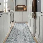Aqua Blue Grey Floor Rug Machine Washable Non Slip Carpet Hall Runner 80x300cm