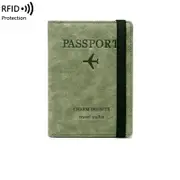 Passport Holder Passport Wallet RFID Blocking PU Leather Card Case Cover with Elastic Band Closure,Green