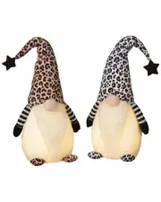 Gerson International Set Of 2 Lighted Leopard Print Gnome Figurines, Battery Operated