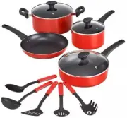 Bella 12-Piece Non-Stick Cookware Set, Red