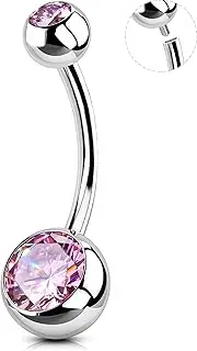 [OUFER Body Piercing] Navel Piercing Internally Belly Bars 316L Stainless Steel Belly Button Bars 10/12/14/16 mm Navel Bar 14G Navel Piercing Pink CZ Navel Piercings Jewellery Belly Piercings