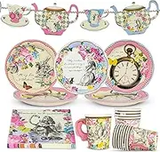 Alice in Wonderland Party Decorations & Tableware for 12 Guests | Plates, Napkins, Teacups Bunting Tablecover | Mad Hatter Afternoon Tea , Birthday, Baby Shower, Mother's day - Made By Talking Tables