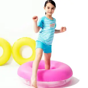 【沙兒斯】藍色橫紋防曬短袖兩件式女童泳裝(兒童泳裝)