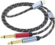 Lightning to Dual 6.35mm 1/4" TS Mono Stereo Y-Cable Splitter Lightning to Dual 1/4 inch Audio Cable Compatible for iPhone12/11/X/XS/XR/8/7/iPad,Amplifier, Speaker, Headphone, Mixing Console 3.3FT
