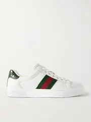 [Gucci] Gucci - Ace Webbing-trimmed Leather Sneakers - White - IT42 IT 42 White