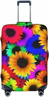 [CADREWY] Rainbow Sunflower Print Travel Suitcase Cover Luggage Protector with Elastic Anti Scratch for Carry On, Black, Small