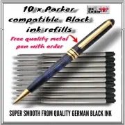 Parker Pen Compatible Refills x 10 Black Ink + A Free Metal Parker Style Pen BLU