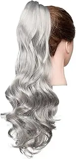 Cybelleza Hair Extensions Braid Hairpiece Clip-In Ponytail Extensions Claw Ponytail Hair Extensions Cheap Like Real Hair Wavy Curly Synthetic Hair Long Voluminous (Dark Grey)