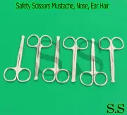 6 Safety Scissors Mustache, Nose, Ear Hair Pet Grooming, Manicure 3.5" Curved