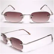 Rectangle Tinted Lens Silver Rimless 1.75 Reading Sun Glasses - MODEL1416