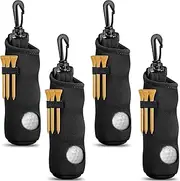 HUNKEN 4 Pcs Golf Tee Holder Pouch Neoprene Golf Ball Pouch Lightweight Portable Golf Ball Holder for Bag Golf Ball Carry Bag with Belt Clip for Women Men Club (Black)