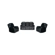 3+1+1 Seater Seater Finest Black Leatherette Recliner Feature Console LED Light Ultra Cushioned