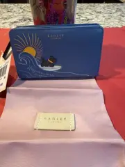 NEW RADLEY LONDON Leather Happiness Comes In Waves Bifold Leather Wallet In Blue
