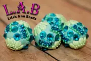 Handmade Boho Beads with Porcelain & Crystals - 2pc Set - 16mm - POR10blue