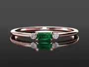 18K Gold Plated 925 Silver Natural Emerald Cut Emerald Engagement Ring for Her