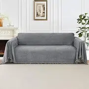 Smarcute Grey Sofa Slipcover for 3 Cushion Couch Solid Chenille Thickened Sofa Cover Blanket Throws for Sectional Couches Soft Couch Covers for Living Room Throw Covers(XX-Large,180x381cm)