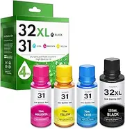 31 Ink & 32XL Black Ink Bottle Set, Smart Tank 7602 6001 5101 Ink Refill Replacement for HP 31 32XL Ink Bottle Set with Smart Tank 7001 7002 5102 7301 Plus 651 551 Printer - 4-Pack