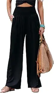 [Generic] Lightweight Summer Pants Women Women Linen Palazzo Pants Summer Wide Leg Casual Lounge Pant Black