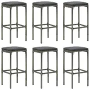 Bar Stools with Cushions 6 pcs Grey Poly Rattan