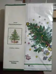 NIP Nikko Christmastime Tree Tablecloth 100% Cotton Square 52" x 52" Scotchgard
